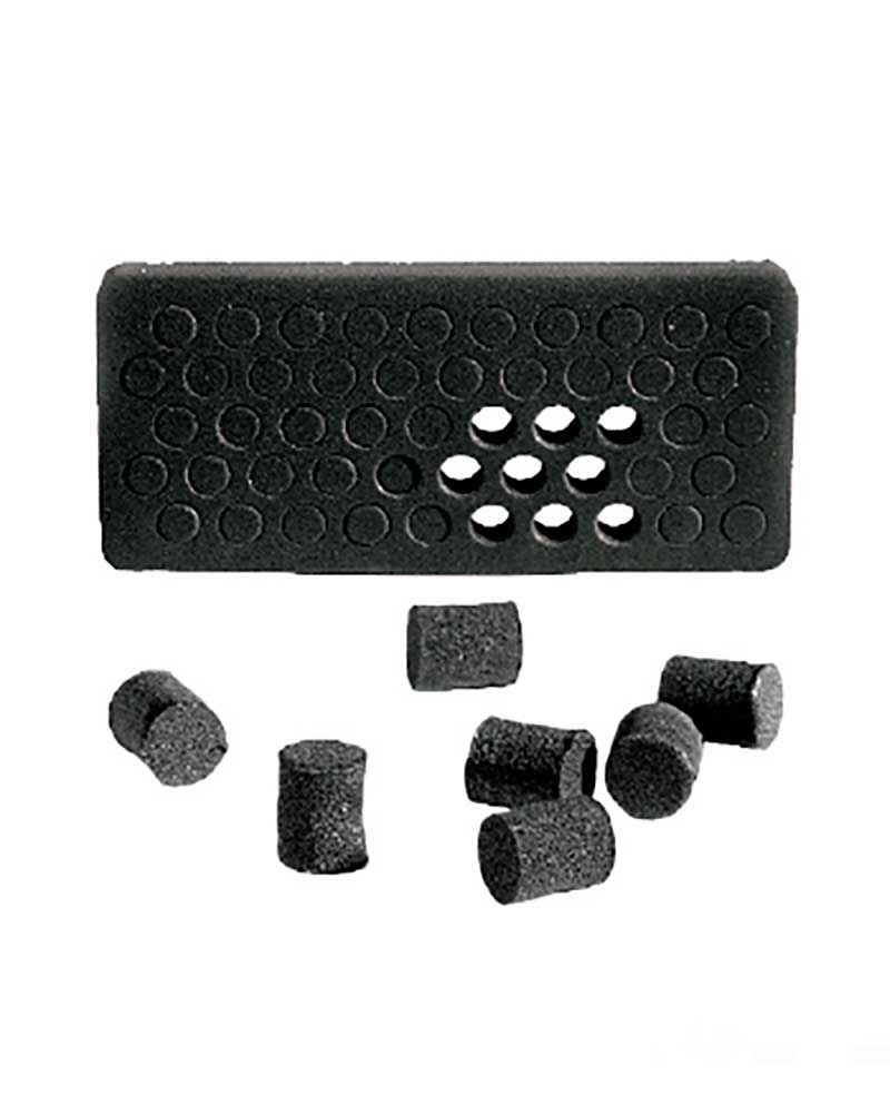 Plaque de 50 bouchons mustad en caoutchouc mousse pour trou de ramplón