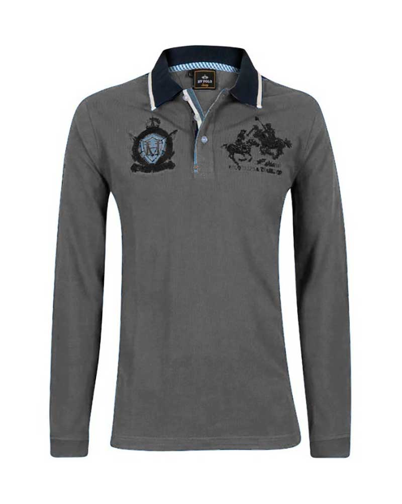 Light grey long-sleeved polo for men - Wallace - HV Polo