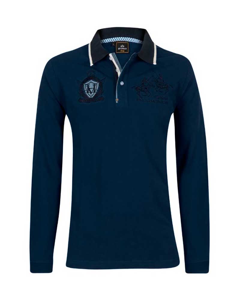 Polo de manga larga azul marino para hombre - Wallace - HV Polo