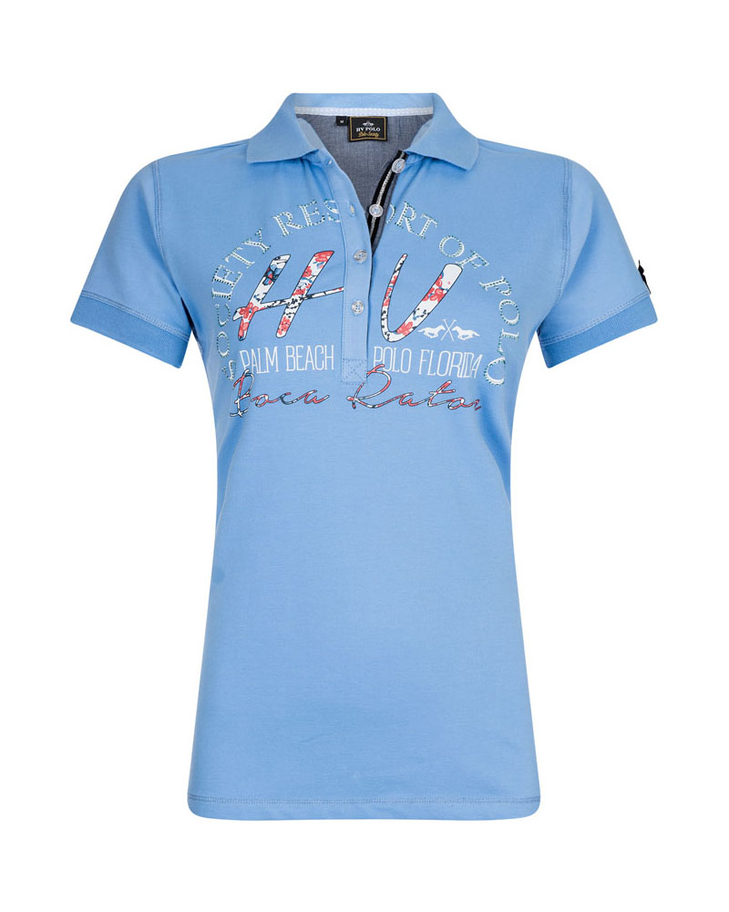 Light blue women’s polo shirt with front print - Romy - HV Polo