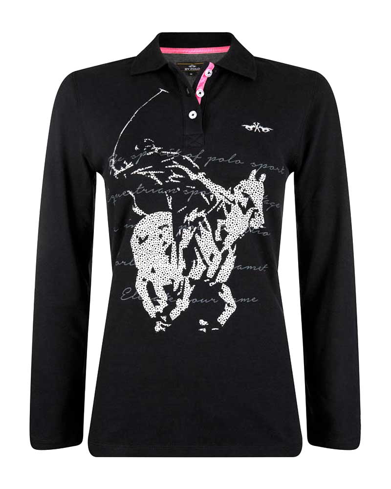 Black long-sleeved polo for women - Loma - HV Polo