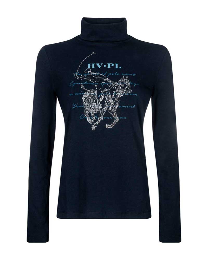 T-shirt à manches longues et col haut bleu marine pour femme Colona - HV Polo