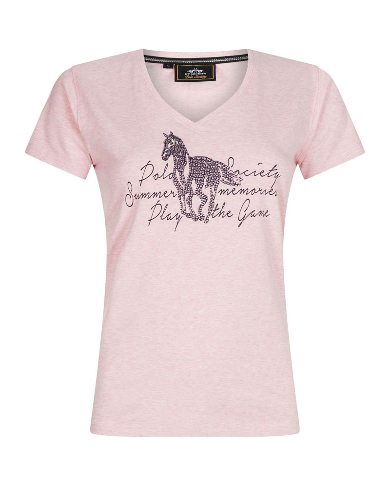 Light pink short-sleeve V-neck T-shirt with rhinestones, junior - Charon - HV Polo