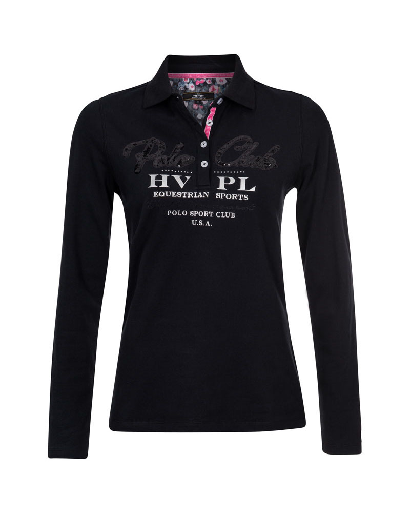 Black long-sleeve polo shirt with sequins for women - Sedalia - HV Polo