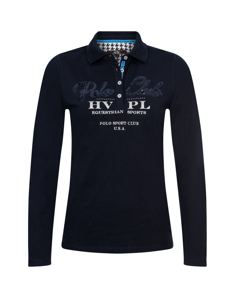 Navy blue polo shirt with sequin lettering for women - Sedalia - HV Polo