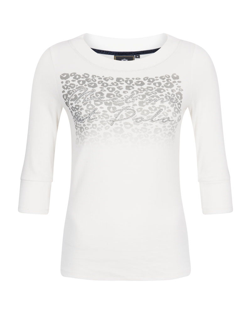 T-shirt à manches longues blanc avec imprimé de leopardo gris pour femme - Junta -HV Polo