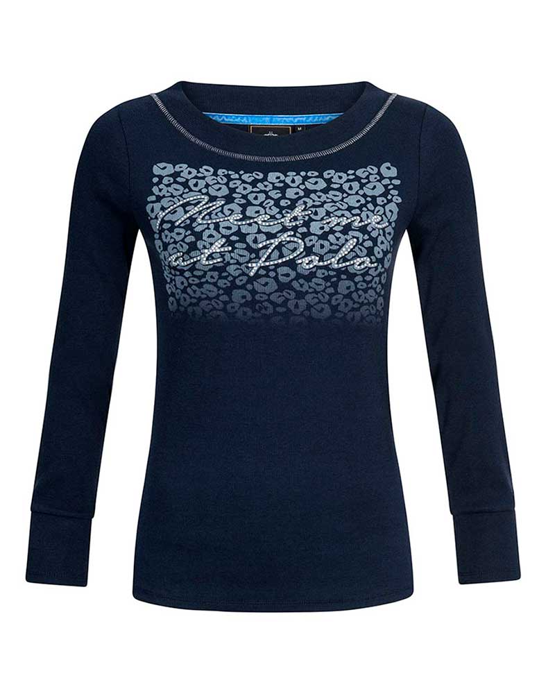 T-shirt à manches longues bleu marine avec imprimé de leopardo gris pour femme - Junta -HV Polo