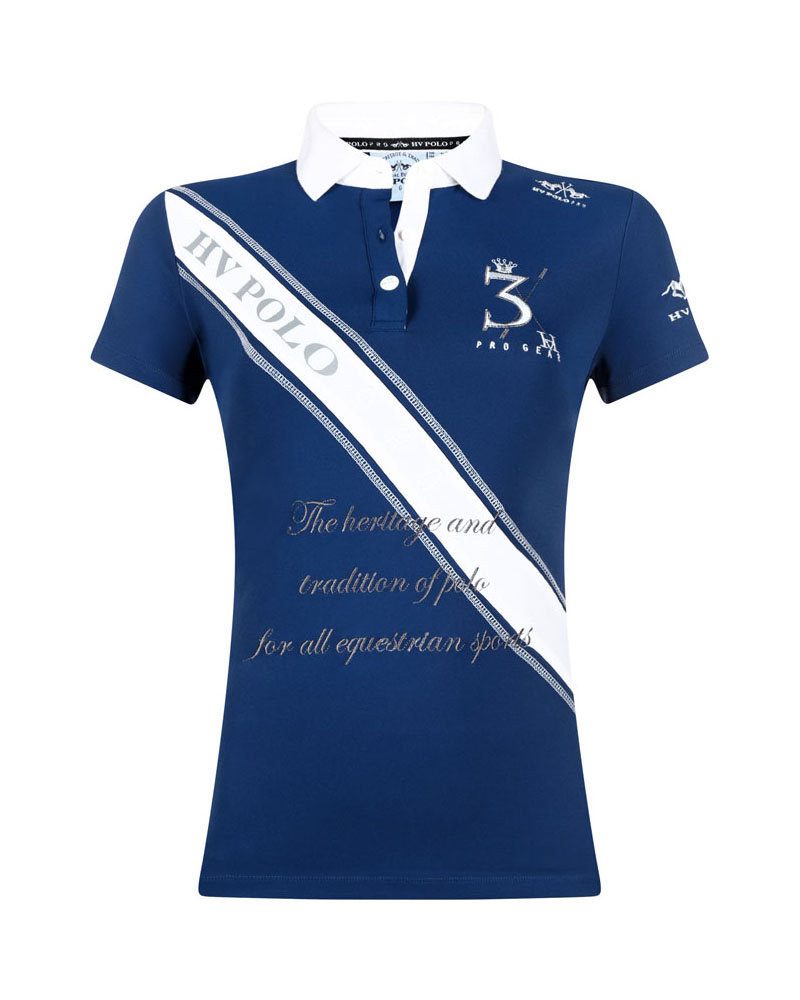 Navy blue polo shirt with a white diagonal stripe for women - Lector - HV Polo