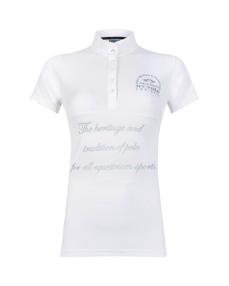 White competition polo shirt with silver lettering for women - Jon - HV Polo