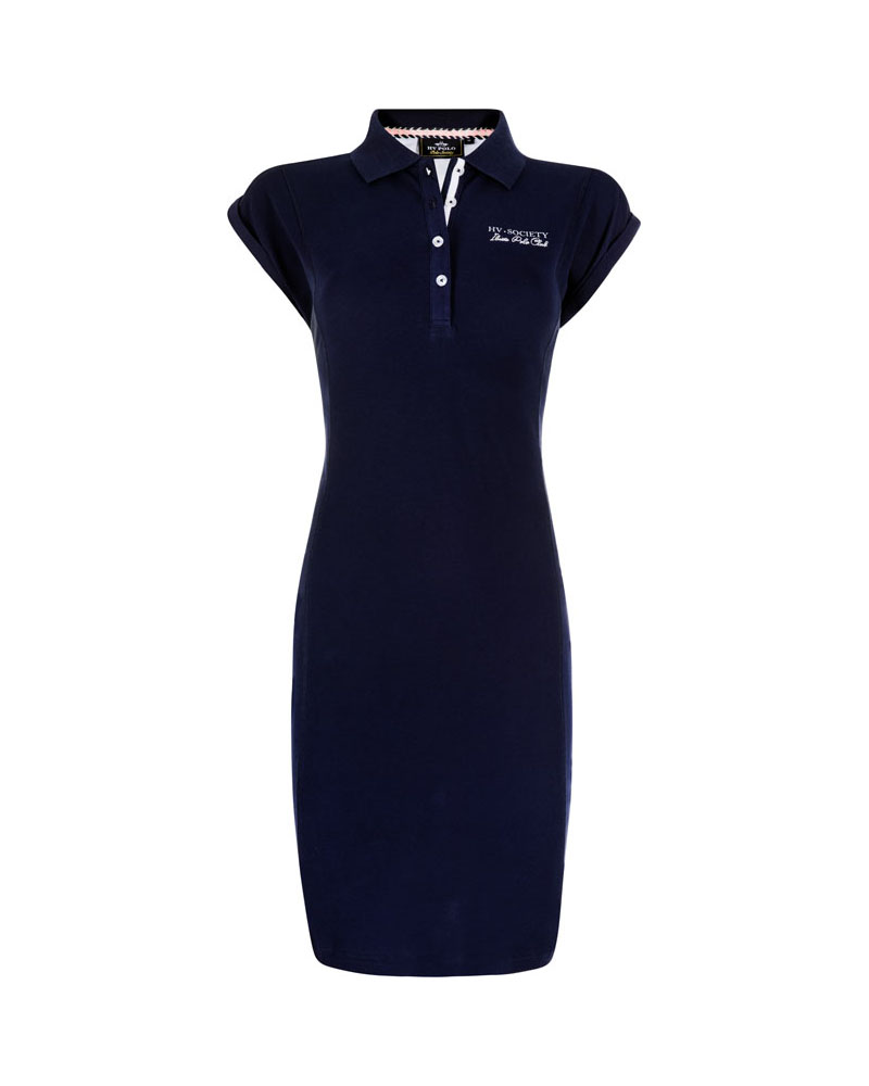 Navy blue short-sleeve dress with mesh shoulders - Caya - HV Polo