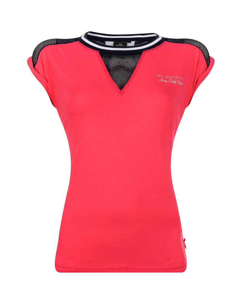 Pink fabric T-shirt with mesh shoulders for women - Indra - HV Polo