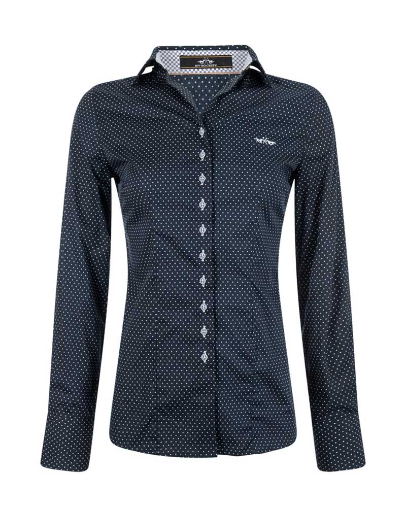 Chemise casual à manches longues bleu marine à pois blancs pour femme Cary - HV Polo