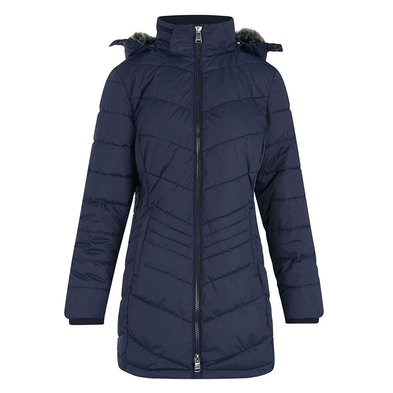 Abrigo acolchado azul marino con capucha de pelo sintético para mujer - Darcy - HV Polo