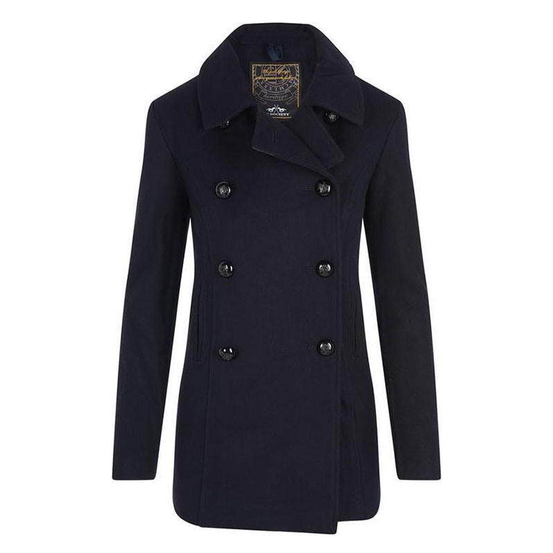 Long navy blue cloth duffle coat for women - Thessa - HV Polo
