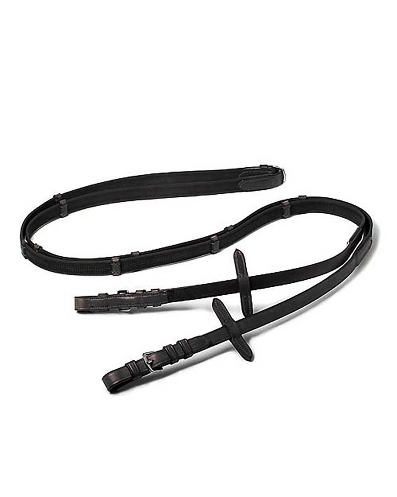 Rênes en cuir et toile caoutchoutée de 16 mm noires pour cheval - Lexhis