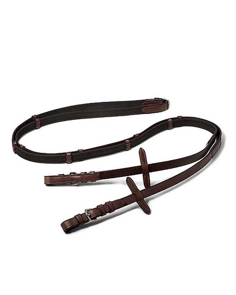 Rênes de 1,5 cm en toile caoutchoutée marron foncé avec boucles inoxydables pour cheval - Lexhis