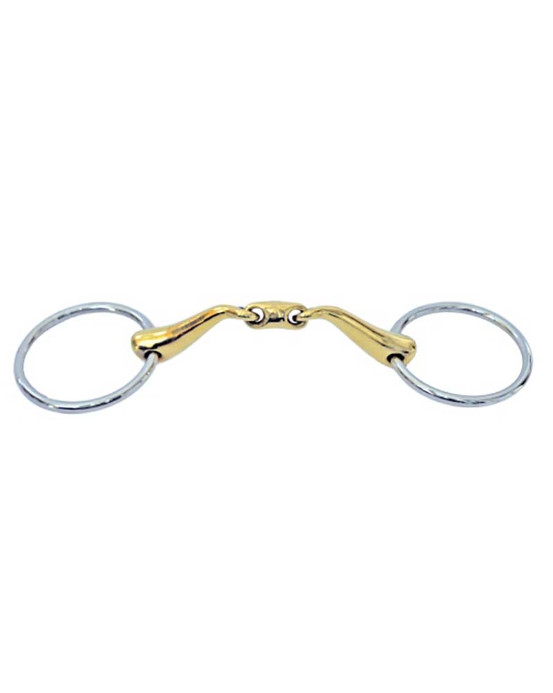 Mors de filet en Cyprium or et acier inoxydable double brisure à 45° 16mm avec anneaux 6,5cm pour cheval - Sefton