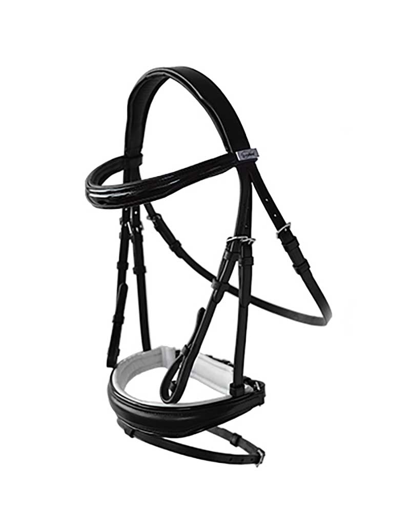 Bride noire pour filet de dressage et rênes en toile avec arrêtoirs pour cheval - Lexhis