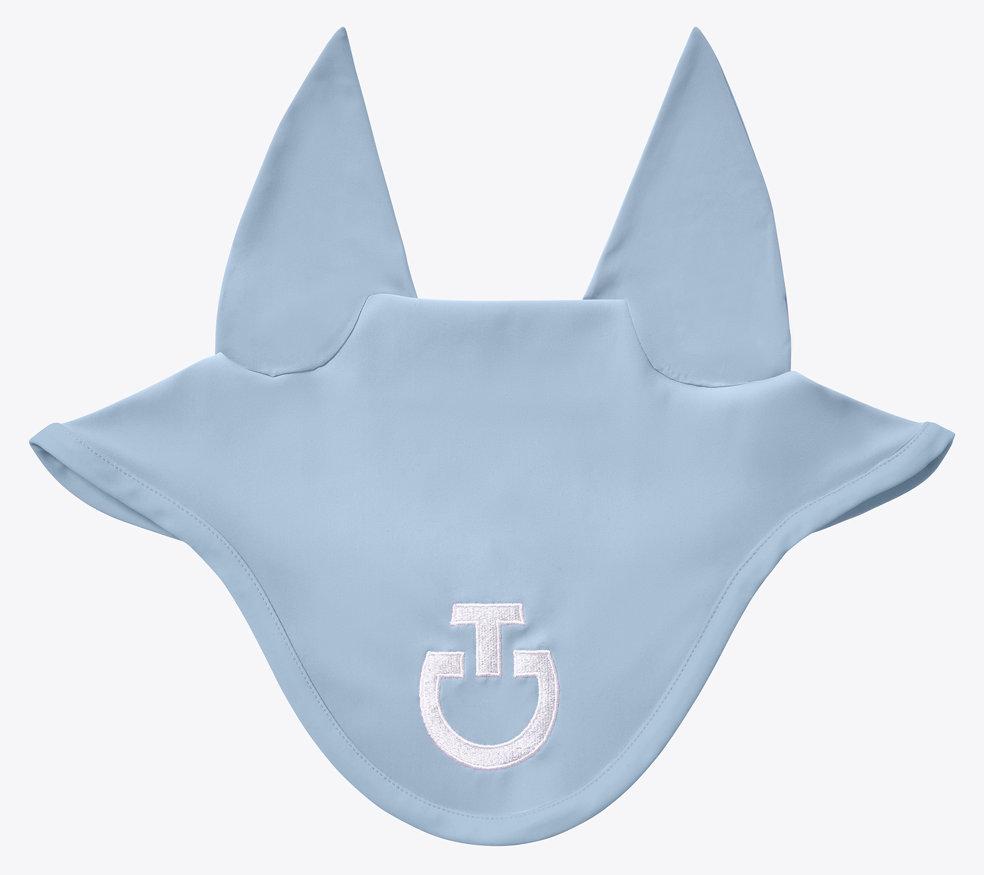 Bonnet bleu clair (brume bleue) avec le logo en blanc avec fines oreilles élastiques pour cheval et poney - Cavalleria Toscana
