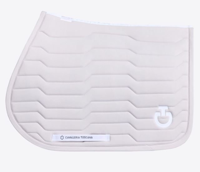 Light Gray Jumping Saddle Pad with Horizontal Technical Padding and White Logo for Horse – Revolution – Cavalleria Toscana