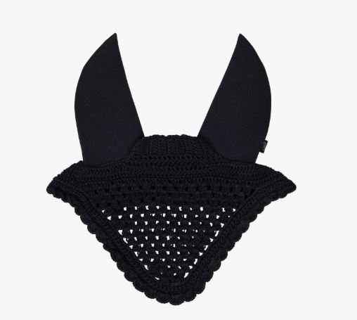 Black crochet ear bonnet with noise-reducing ears for horse – Flore QHP