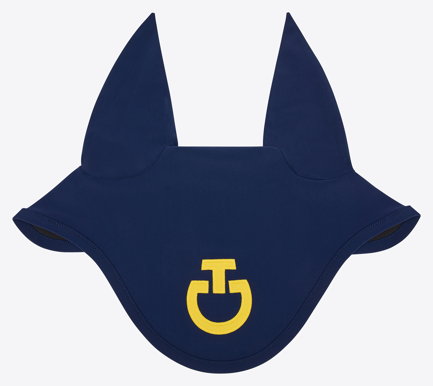 Bonnet bleu indigo avec le logo en jaune avec fines oreilles élastiques pour cheval et poney - Cavalleria Toscana