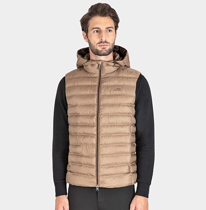 Chaleco beige para invierno con cremallera y capucha para hombre - Eniare - Equiline