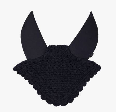 Bonnet en crochet bleu marine avec oreilles anti-bruit pour cheval Flore - QHP