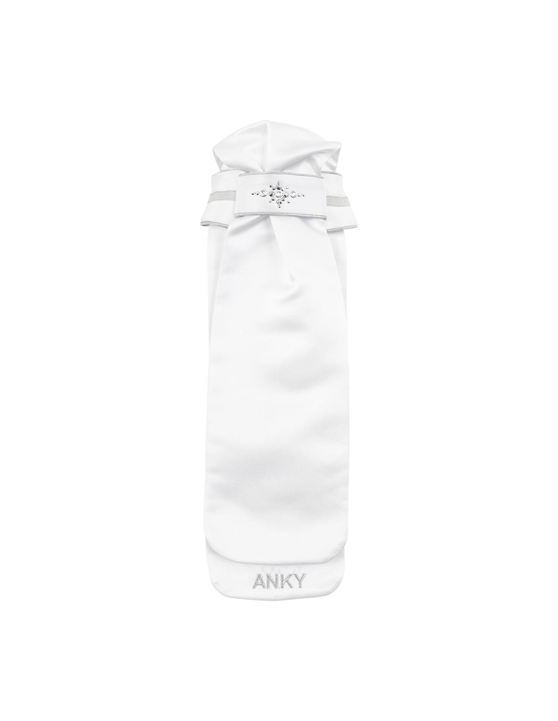 Plastron pour femme blanc avec passepoils en contraste argent et finition pedreria-Stone-DeLuxe-Anky
