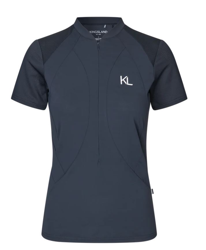Women’s short-sleeve navy training shirt with half front zipper and white logo - KLNaira - Kingsland