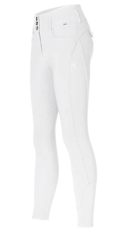 Pantalons pour monter blanc avec trois boutons et taille media (full grip ) et el logos avec cristales de swarovski pour femme-KLKimi-Kingsland