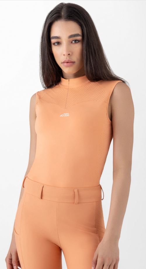 Sleeveless coral (Shell Coral) training polo with micro-perforated details - Crevec - Equiline