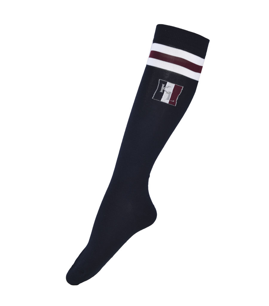 Chaussettes hautes bleu marine à rayures bordeaux et blanc classic Coolmax - Kingsland