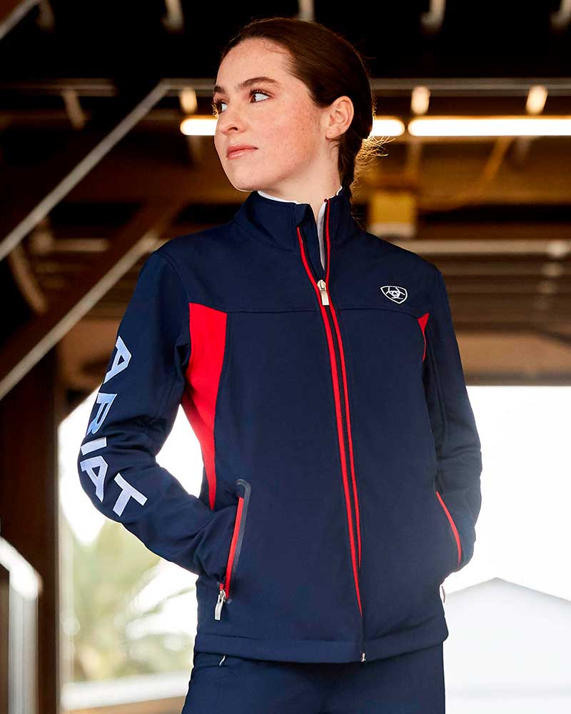 Waterproof navy blue and red softshell jacket for women - New Team - Ariat