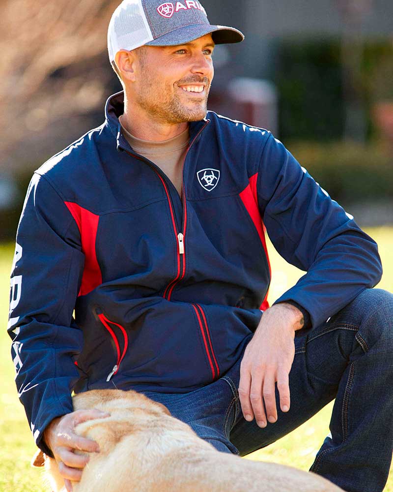 Chaqueta softshell impermeable azul marino y roja para hombre - New team - Ariat