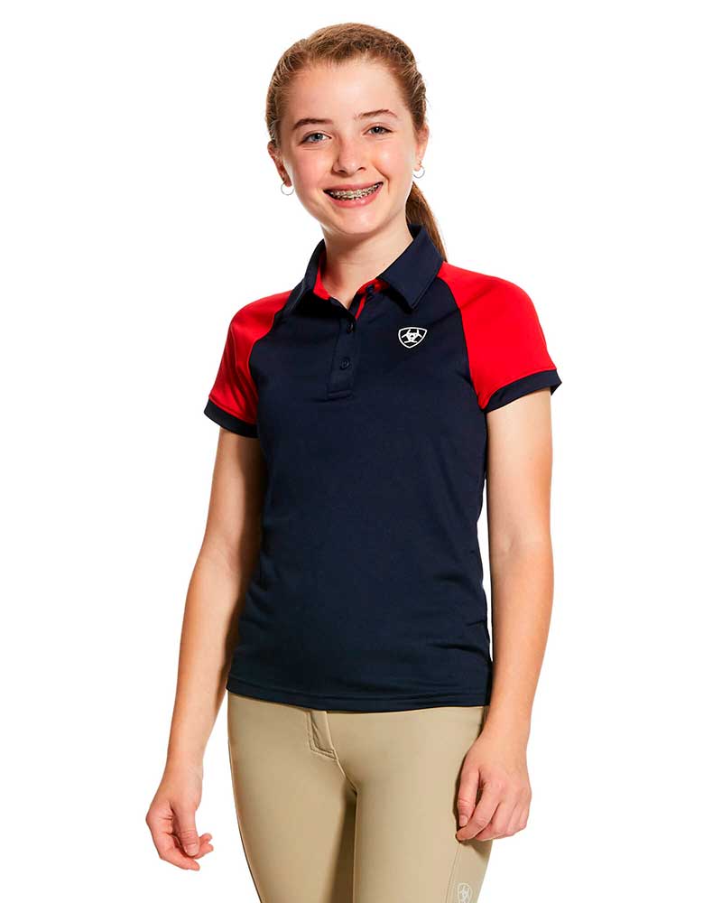 Junior unisex short-sleeve training polo in navy and red – Team 3.0 – ARIAT