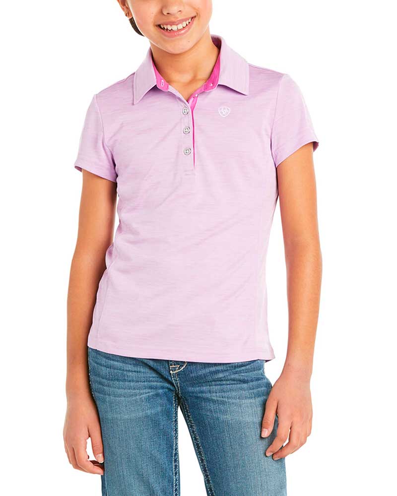 Girls’ short-sleeve training polo in lilac/light pink (Violet Tulle) – Laguna – ARIAT