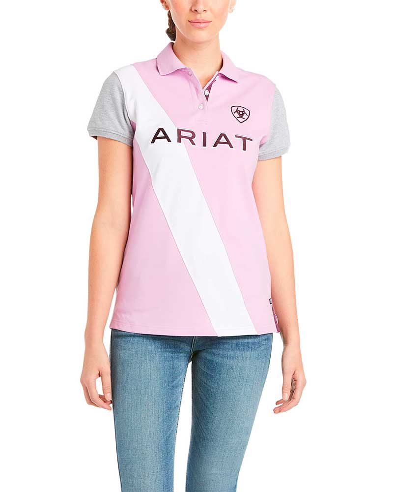 Polo en piqué à manches courtes rose, blanc et gris pour femme Taryn - Ariat