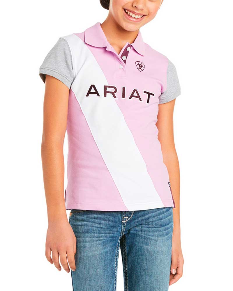 Polo en piqué à manches courtes lilas/rose clair, blanc et gris pour fille Taryn - Ariat