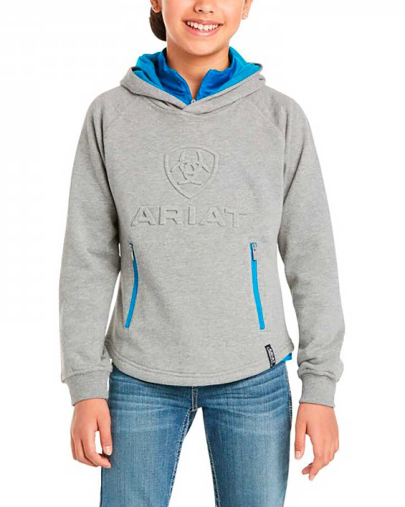 Sudadera gris y azul con logo 3d, bolsillos y capucha junior unisex - ARIAT