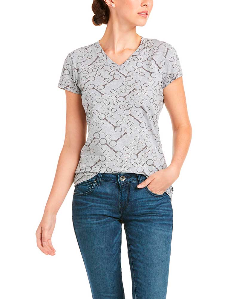 T-shirt gris imprimée à manches courtes pour femme Snaffle - Ariat
