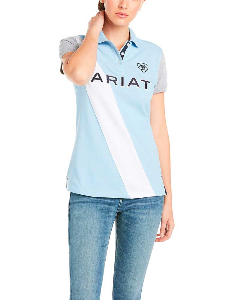Light Blue, White &amp; Grey Short-Sleeve Piqué Polo for Women - Taryn - ARIAT