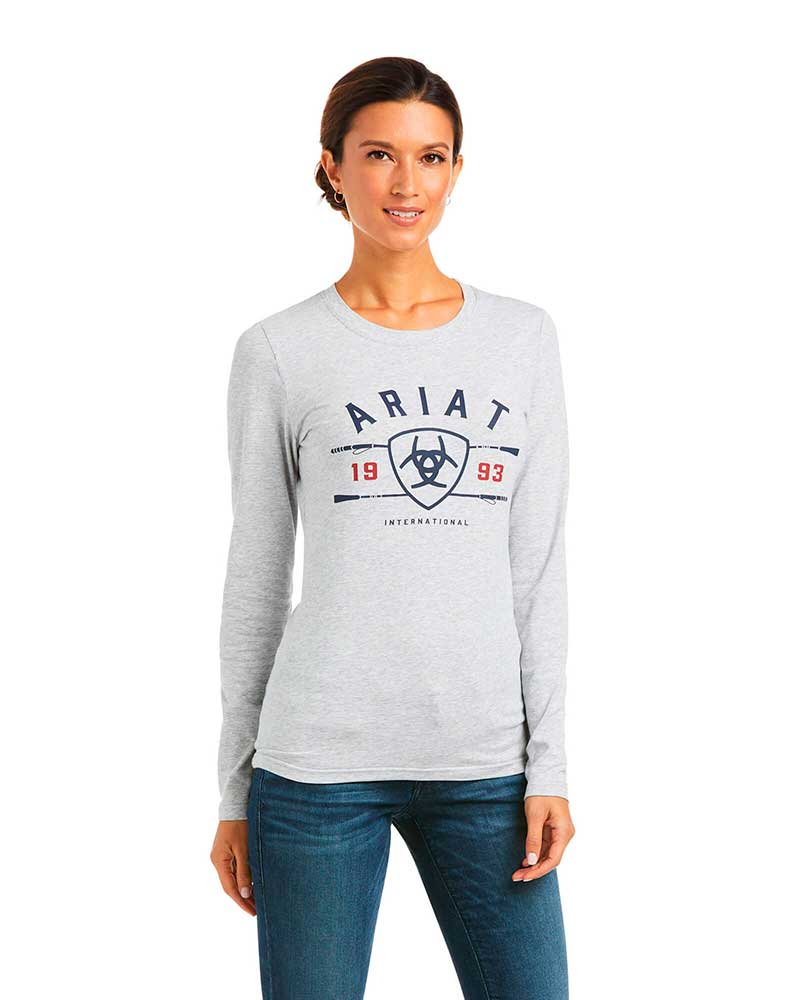 Camiseta de manga larga gris claro para mujer - International Logo - ARIAT