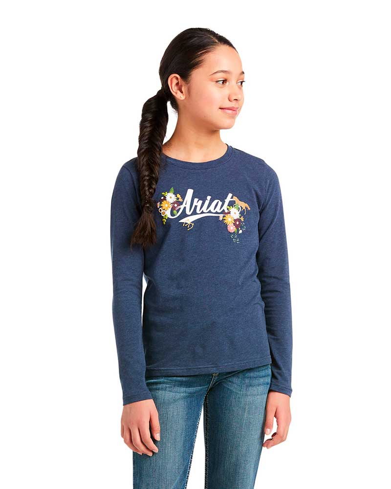 T-shirt de à manches longues bleu marine avec flores pour fille Flora Fauna - Ariat