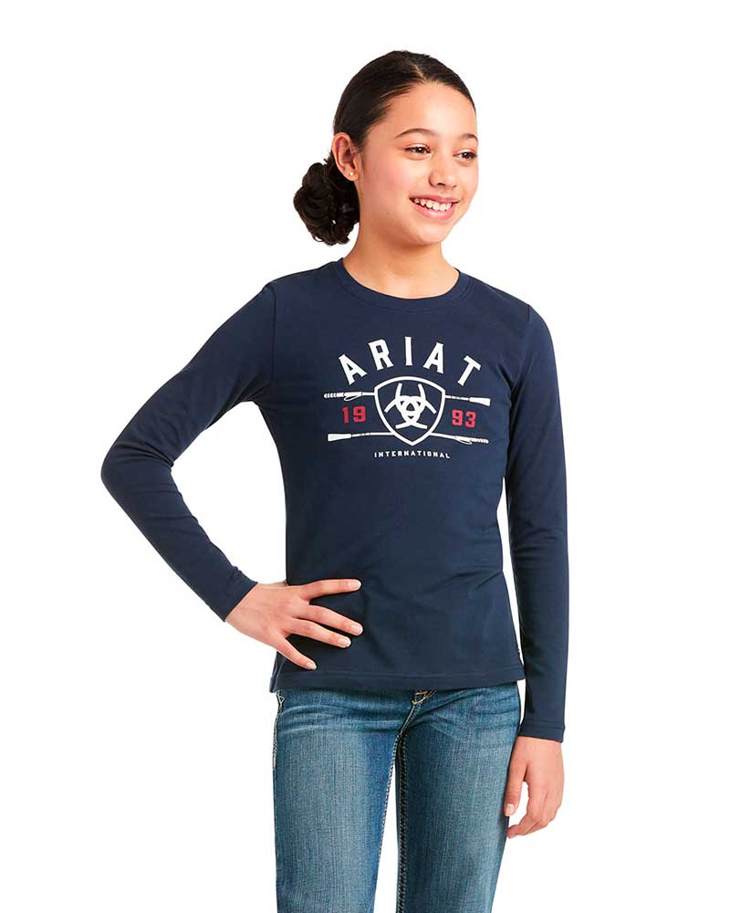 Navy Long-Sleeve T-Shirt with International Logo – Junior Unisex – ARIAT