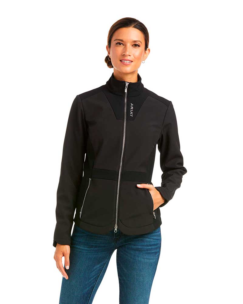 Chaqueta softshell negra con interior polar y cuello alto para mujer - Salient - ARIAT
