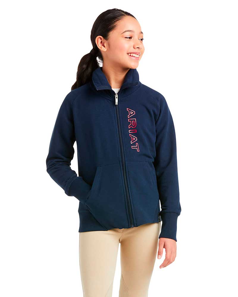 Sweat polaire bleu marine avec fermeture éclair et col haut junior unisexe - Team Logo - Ariat