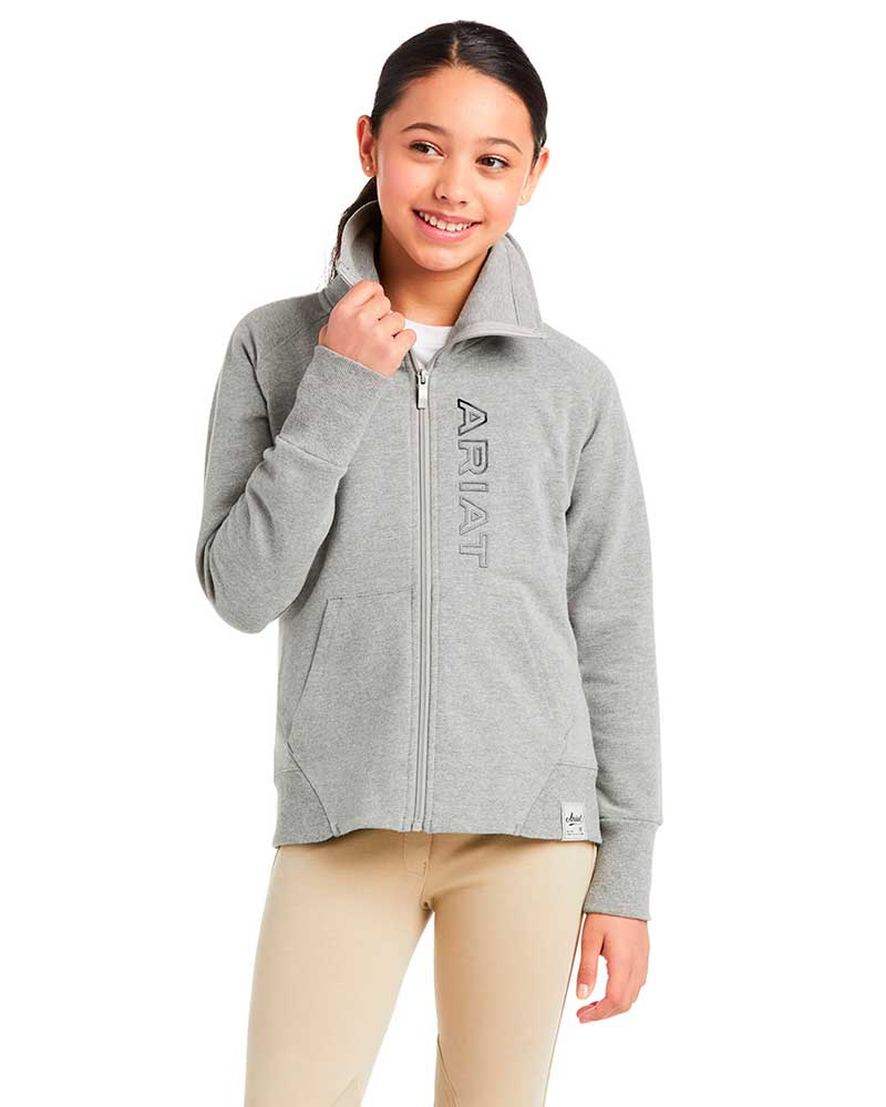Light Grey Fleece Sweatshirt with Zipper and Funnel Neck - Junior Unisex - Team Logo - ARIAT