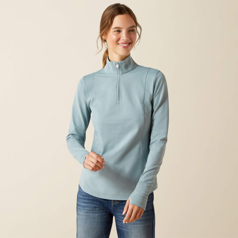Greenish gray long-sleeve women’s polar training shirt with half zipper Gridwork 2.0 - Ariat