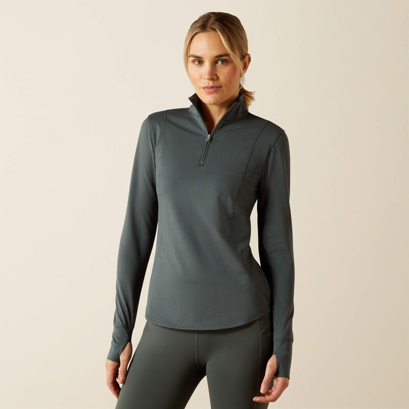 T-shirt d'entraînement polaire vert foncé à manches longues et media fermeture éclair pour femme Gridwork 2.0 - Ariat